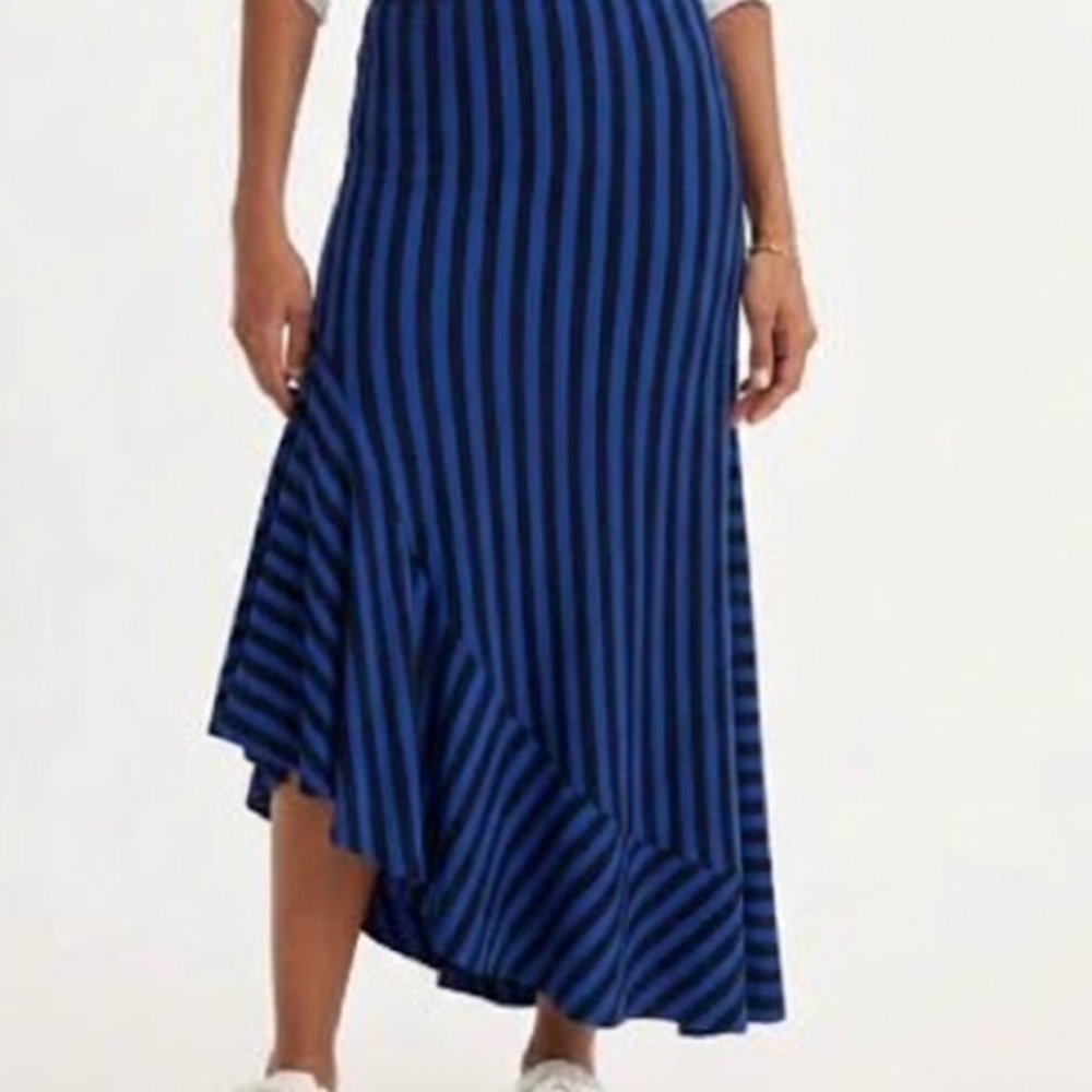 Zara Purple & Black Striped High Low Midi Skirt Small